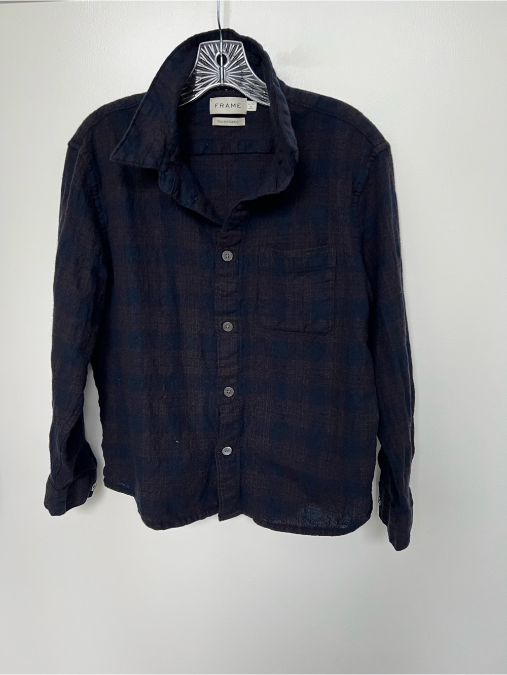 Frame Denim women’s Plaid Button-Up Shirt in Dark Blue/Black
